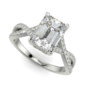 Rosalee Emerald Cut Pave Split Shank Twist Claw Set Engagement Ring Setting - Nivetta